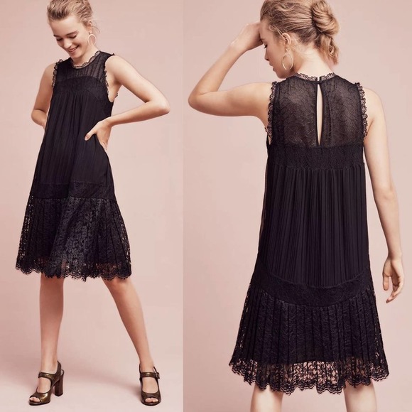 Anthropologie Dresses & Skirts - Anthropologie Floreat Melia Black Sleeveless Pleated Lace Shift Dress 0